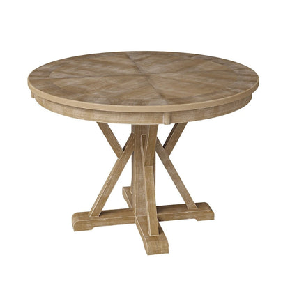 Felicia Farmhouse Natural Solid Wood Round Cross-buck Base Dining Table for 4 by HULALA HOME