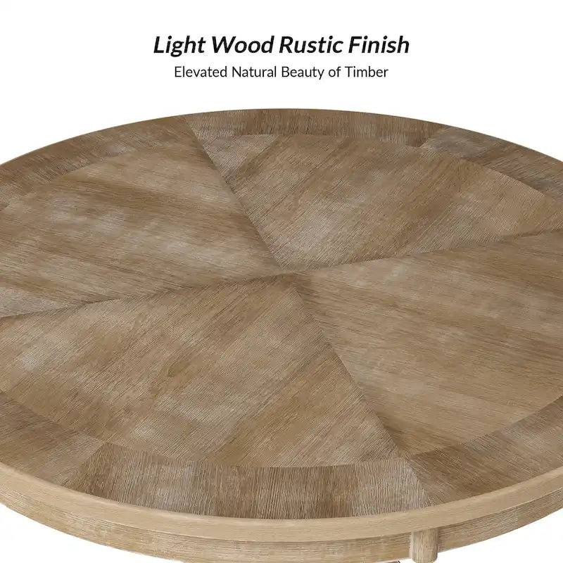 Felicia Farmhouse Natural Solid Wood Round Cross-buck Base Dining Table for 4 by HULALA HOME
