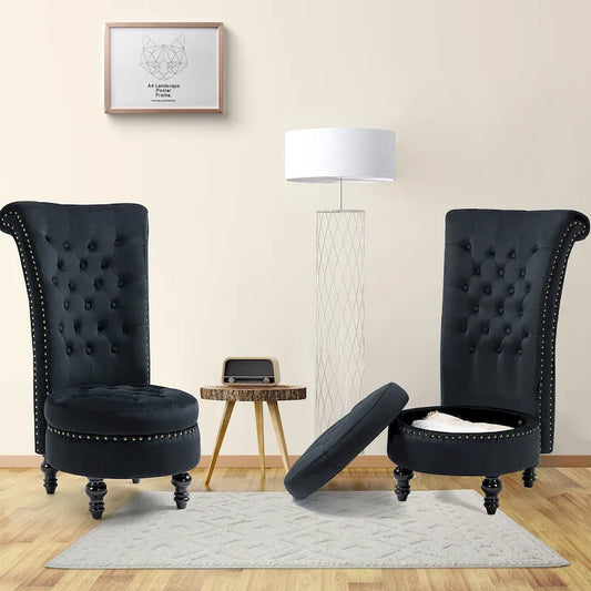 AVAWING Set of 2 High Back Throne Chair Velvet Armless Royal Accent Chair with Storage