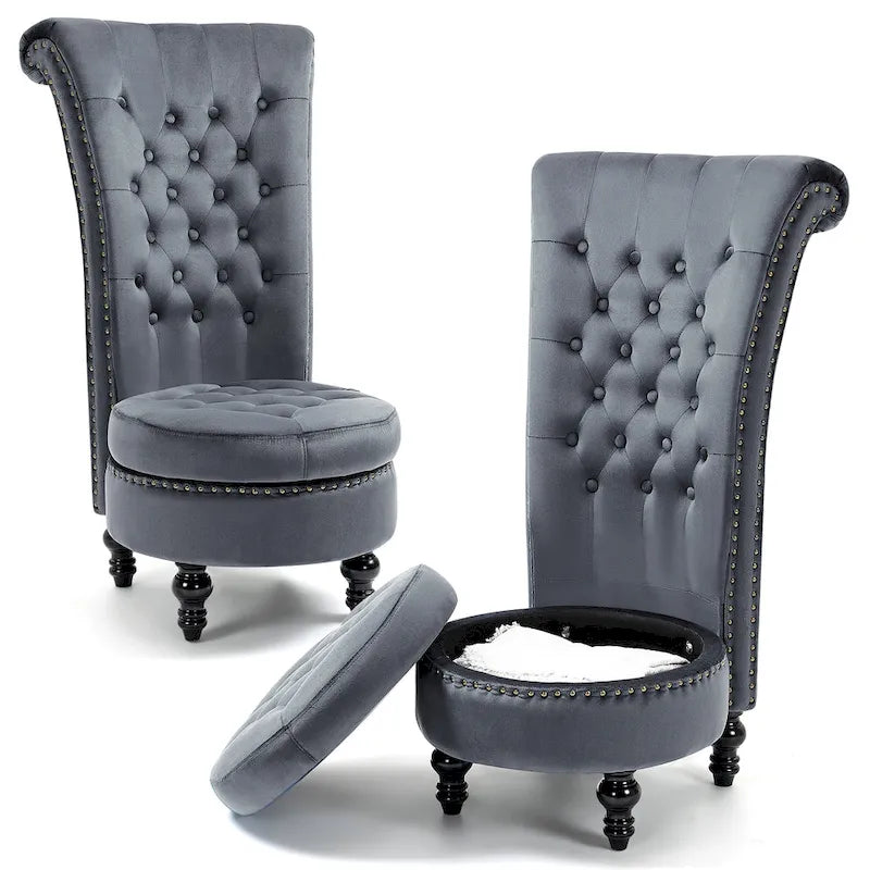 AVAWING Set of 2 High Back Throne Chair Velvet Armless Royal Accent Chair with Storage