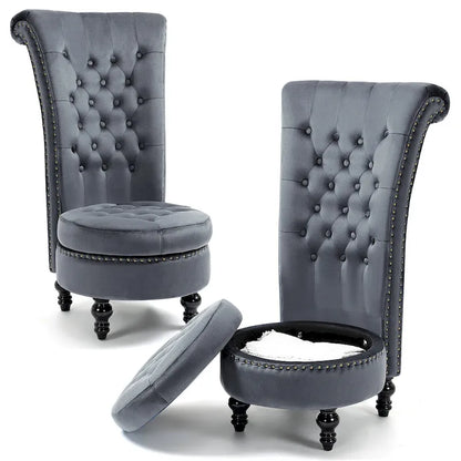 AVAWING Set of 2 High Back Throne Chair Velvet Armless Royal Accent Chair with Storage