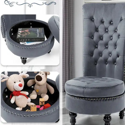 AVAWING Set of 2 High Back Throne Chair Velvet Armless Royal Accent Chair with Storage