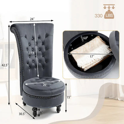 AVAWING Set of 2 High Back Throne Chair Velvet Armless Royal Accent Chair with Storage