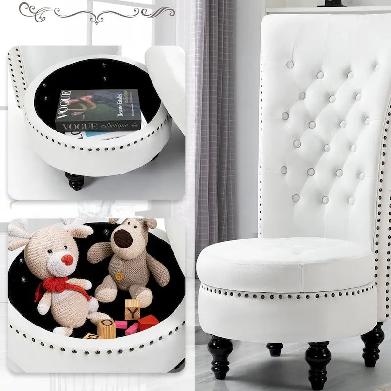 AVAWING Set of 2 High Back Throne Chair Velvet Armless Royal Accent Chair with Storage