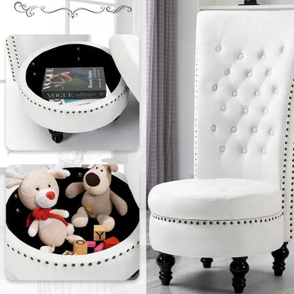 AVAWING Set of 2 High Back Throne Chair Velvet Armless Royal Accent Chair with Storage