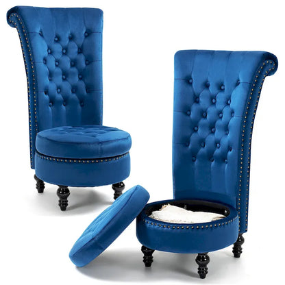 AVAWING Set of 2 High Back Throne Chair Velvet Armless Royal Accent Chair with Storage