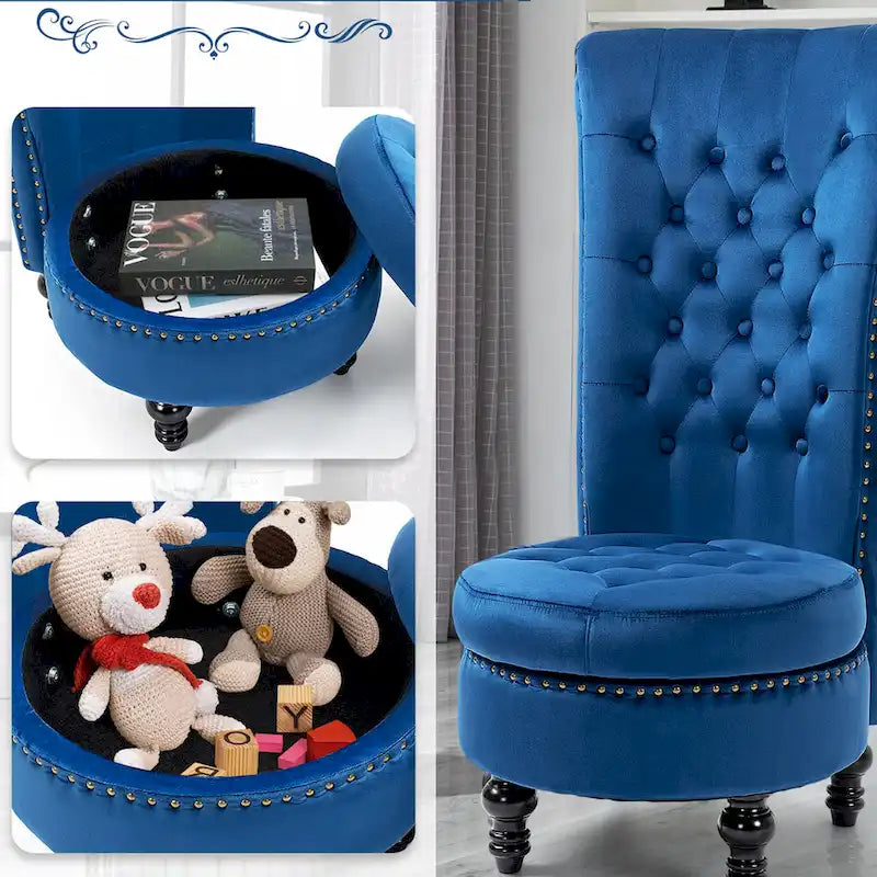 AVAWING Set of 2 High Back Throne Chair Velvet Armless Royal Accent Chair with Storage