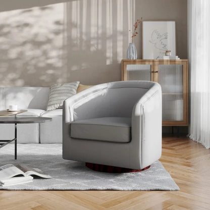 Traditional Club Style Upholstered Accent Chair with 360 Swivel Metal Base