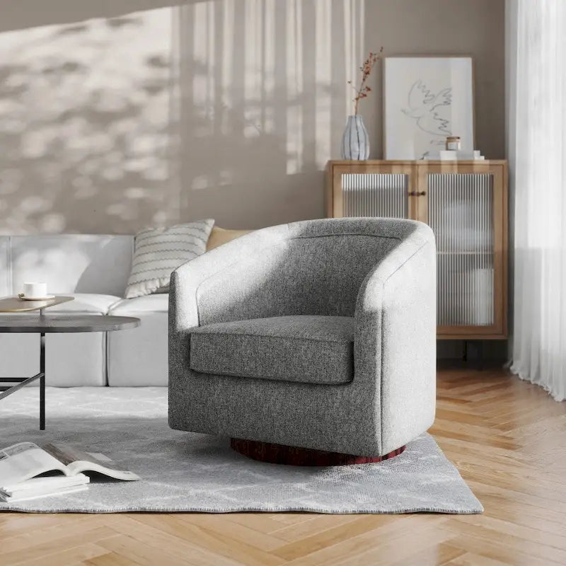 Traditional Club Style Upholstered Accent Chair with 360 Swivel Metal Base