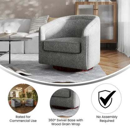 Traditional Club Style Upholstered Accent Chair with 360 Swivel Metal Base