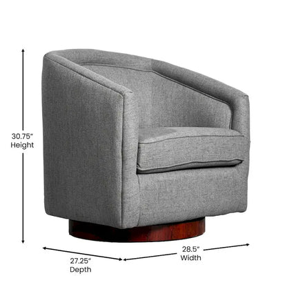 Traditional Club Style Upholstered Accent Chair with 360 Swivel Metal Base