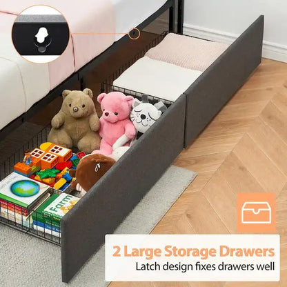 Upholstered Platform Bed Frame with Storage Headboard and Charging Station