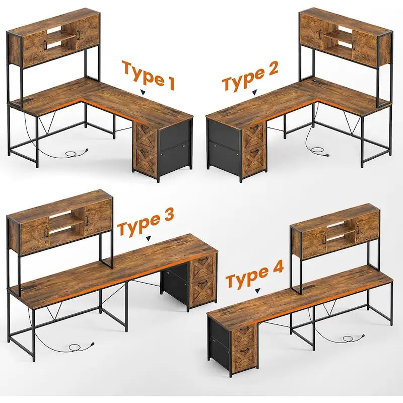 L Shaped Computer Desk with Drawers Corner Gaming Desk storage shelves