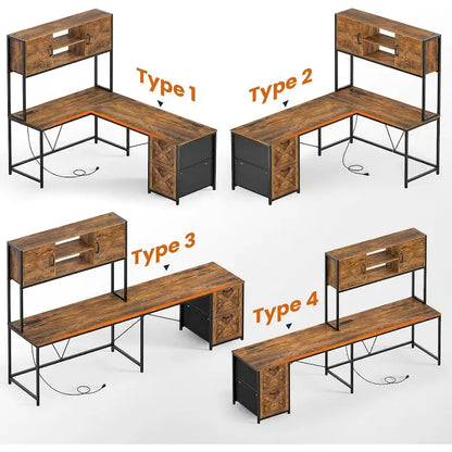 L Shaped Computer Desk with Drawers Corner Gaming Desk storage shelves