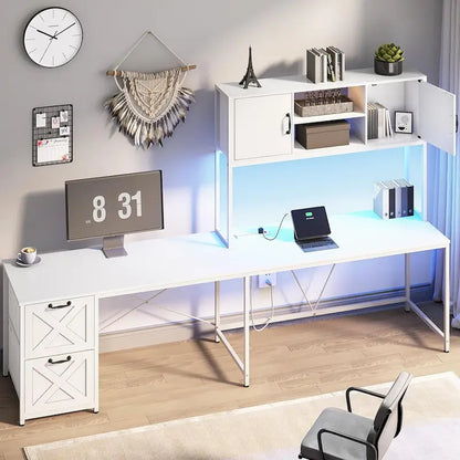 L Shaped Computer Desk with Drawers Corner Gaming Desk storage shelves