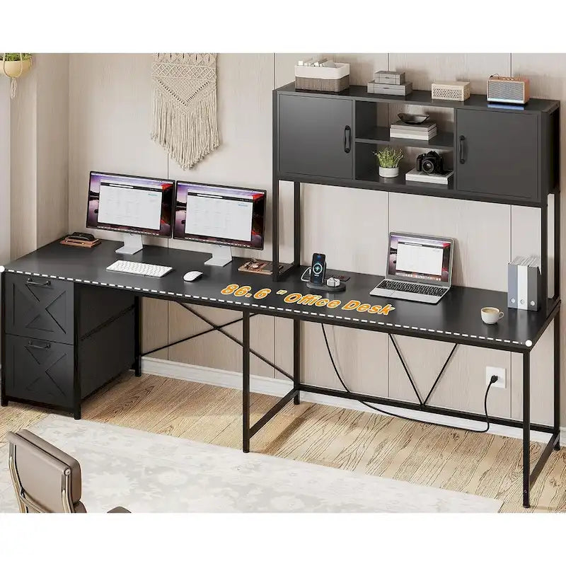 L Shaped Computer Desk with Drawers Corner Gaming Desk storage shelves
