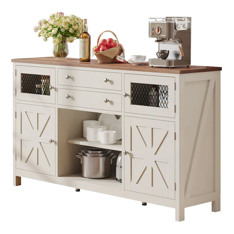 Moasis Farmhouse Buffet Cabinet with Storage, 2 Drawers Sideboard for Kitchen Dining Room