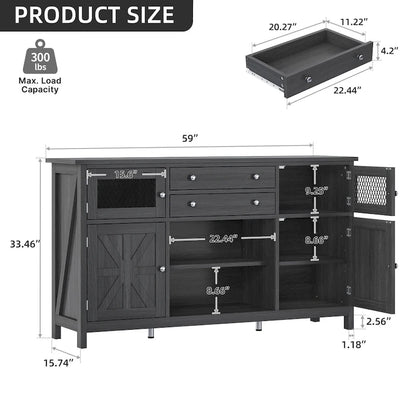 Moasis Farmhouse Buffet Cabinet with Storage, 2 Drawers Sideboard for Kitchen Dining Room