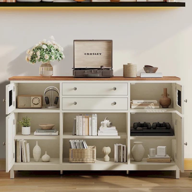 Moasis Farmhouse Buffet Cabinet with Storage, 2 Drawers Sideboard for Kitchen Dining Room