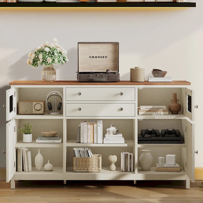 Moasis Farmhouse Buffet Cabinet with Storage, 2 Drawers Sideboard for Kitchen Dining Room