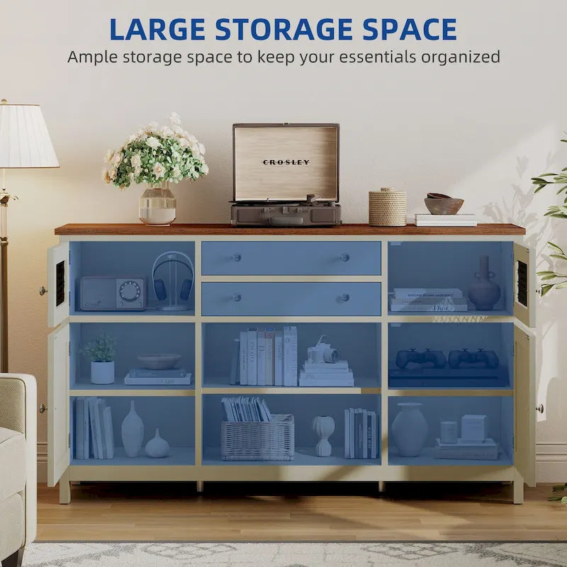 Moasis Farmhouse Buffet Cabinet with Storage, 2 Drawers Sideboard for Kitchen Dining Room