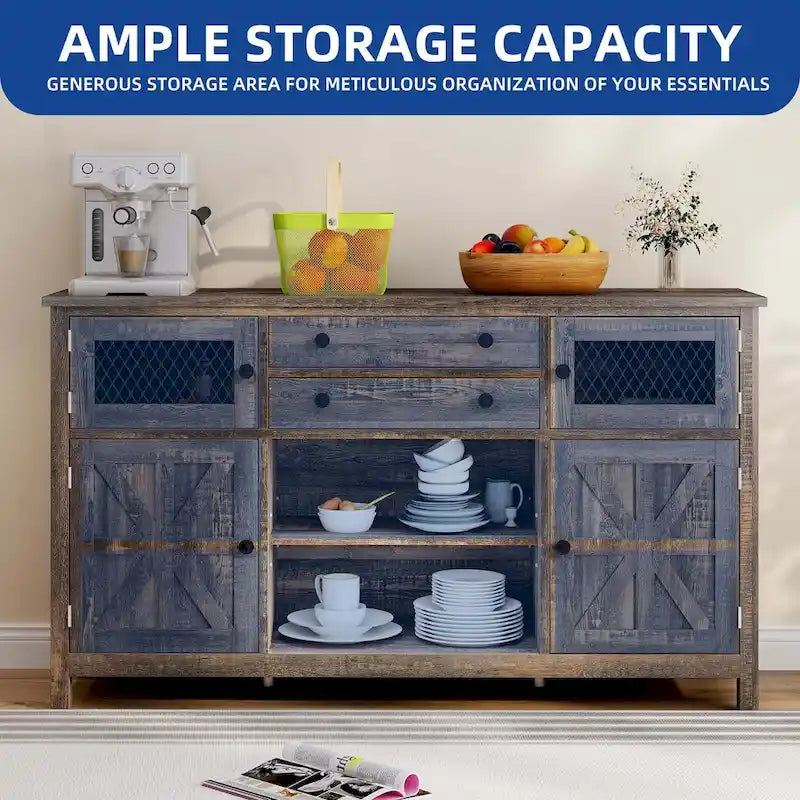 Moasis Farmhouse Buffet Cabinet with Storage, 2 Drawers Sideboard for Kitchen Dining Room