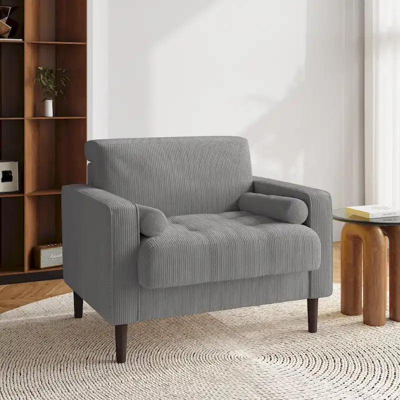 Aronas Modern Corduroy Wide Accent Chair with Pillows