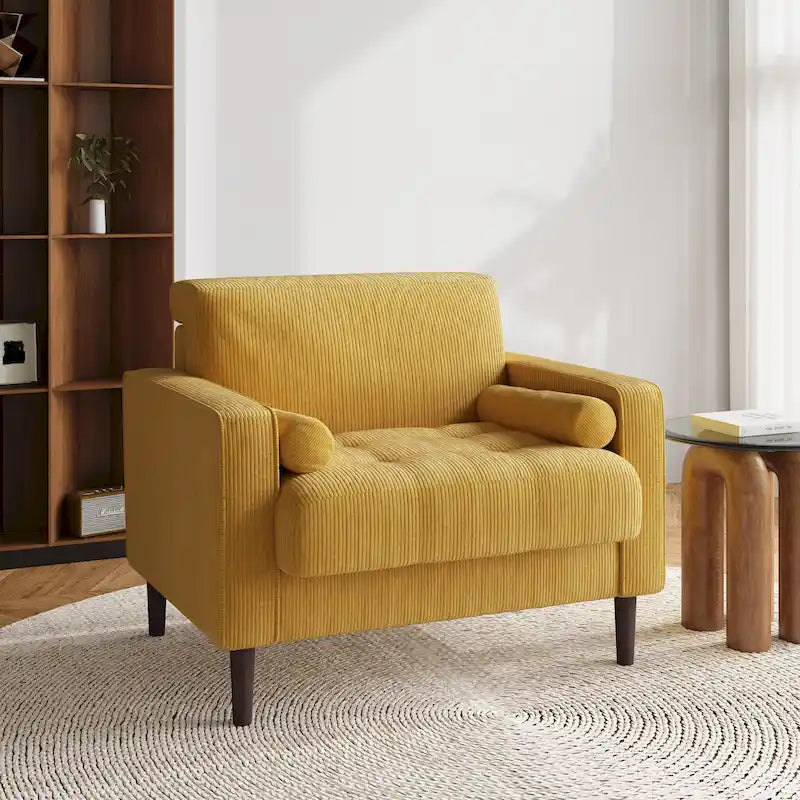 Aronas Modern Corduroy Wide Accent Chair with Pillows