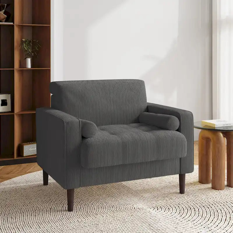 Aronas Modern Corduroy Wide Accent Chair with Pillows