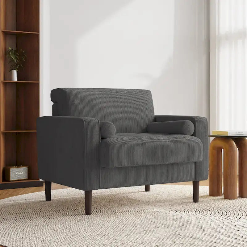 Aronas Modern Corduroy Wide Accent Chair with Pillows
