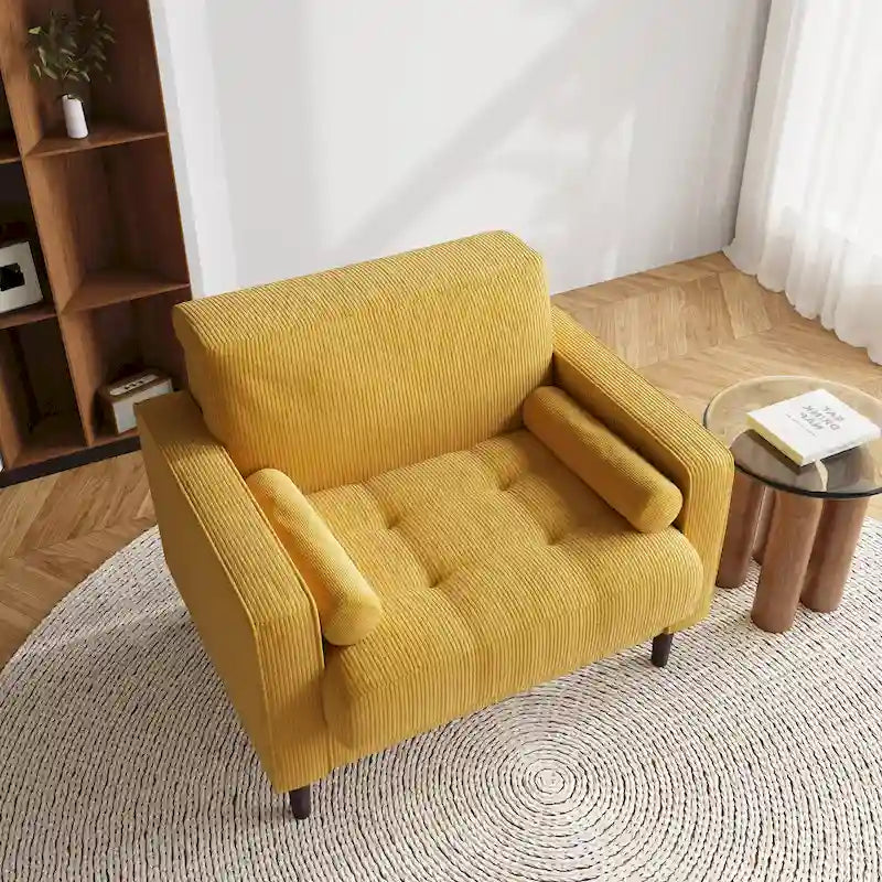 Aronas Modern Corduroy Wide Accent Chair with Pillows