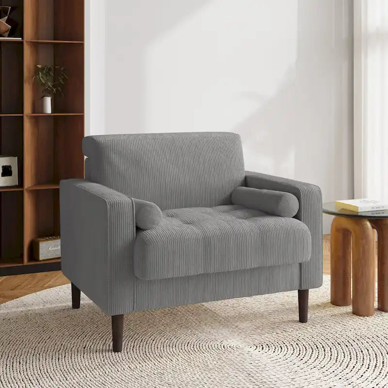 Aronas Modern Corduroy Wide Accent Chair with Pillows