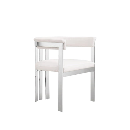 Modrest Pontiac Modern White Vegan Leather & Stainless Steel Dining Chair