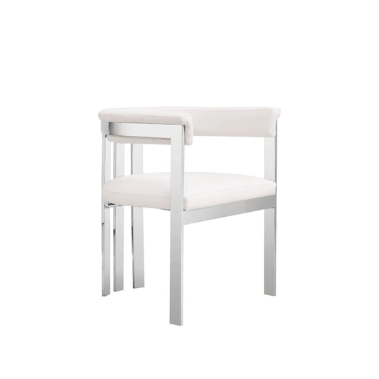 Modrest Pontiac Modern White Vegan Leather & Stainless Steel Dining Chair