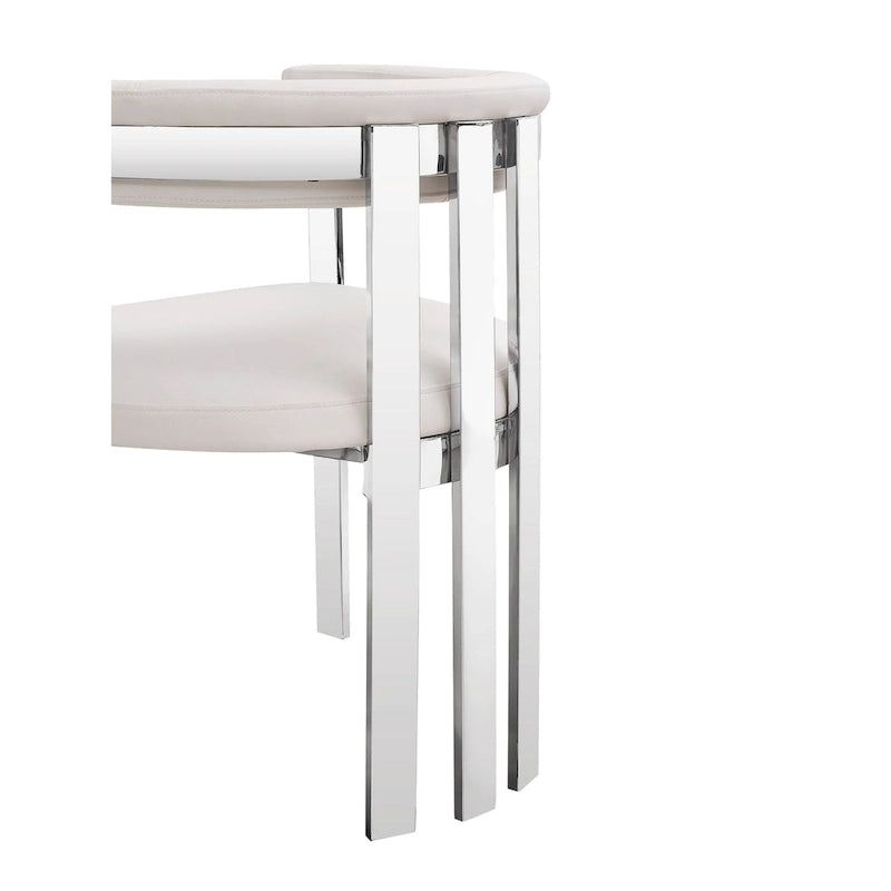 Modrest Pontiac Modern White Vegan Leather & Stainless Steel Dining Chair