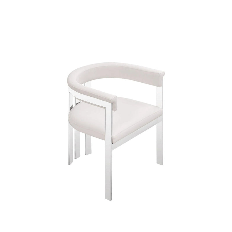 Modrest Pontiac Modern White Vegan Leather & Stainless Steel Dining Chair