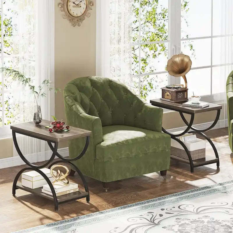 2 Tier Wood and Metal End Side Table for Living Room (Set of 2) - 2PCS