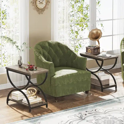 2 Tier Wood and Metal End Side Table for Living Room (Set of 2) - 2PCS