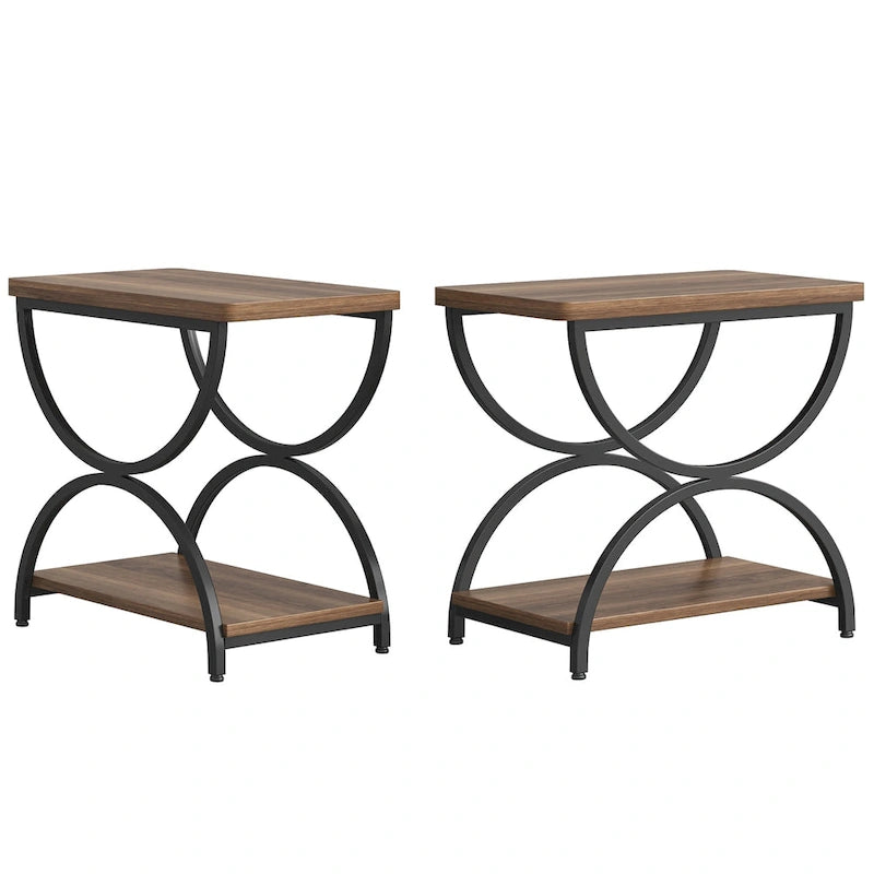 2 Tier Wood and Metal End Side Table for Living Room (Set of 2) - 2PCS