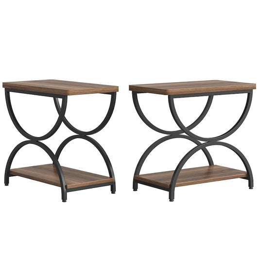 2 Tier Wood and Metal End Side Table for Living Room (Set of 2) - 2PCS