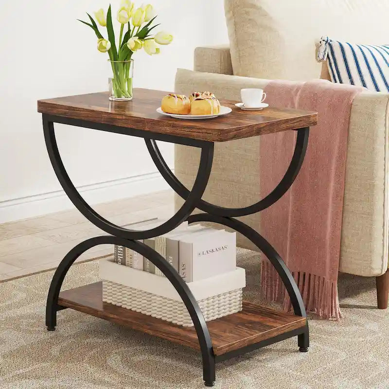 2 Tier Wood and Metal End Side Table for Living Room (Set of 2) - 2PCS