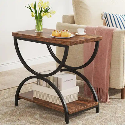 2 Tier Wood and Metal End Side Table for Living Room (Set of 2) - 2PCS