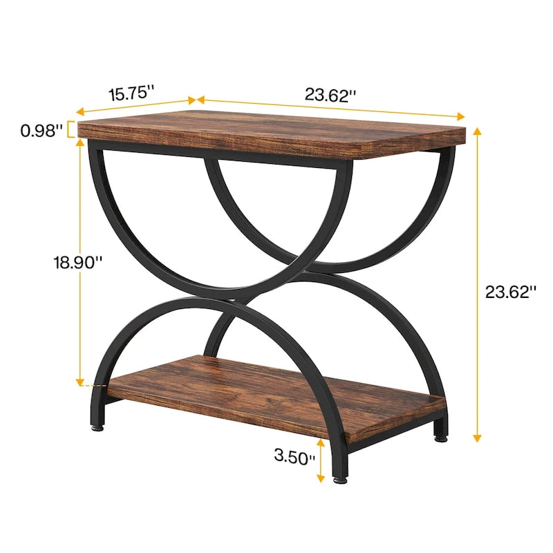 2 Tier Wood and Metal End Side Table for Living Room (Set of 2) - 2PCS