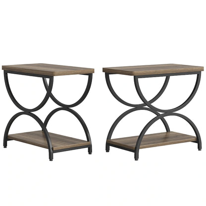 2 Tier Wood and Metal End Side Table for Living Room (Set of 2) - 2PCS