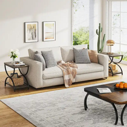 2 Tier Wood and Metal End Side Table for Living Room (Set of 2) - 2PCS