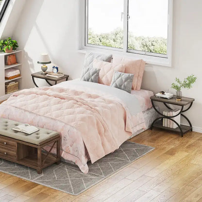 2 Tier Wood and Metal End Side Table for Living Room (Set of 2) - 2PCS