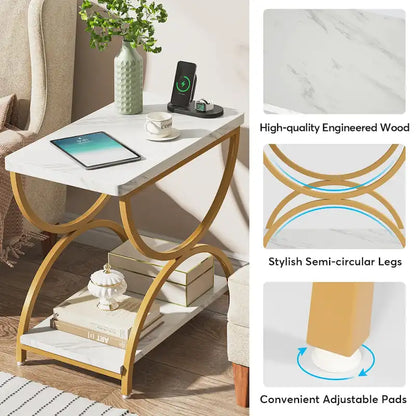 2 Tier Wood and Metal End Side Table for Living Room (Set of 2) - 2PCS