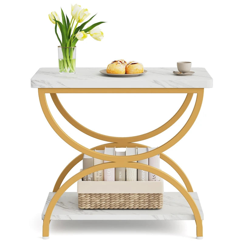 2 Tier Wood and Metal End Side Table for Living Room (Set of 2) - 2PCS