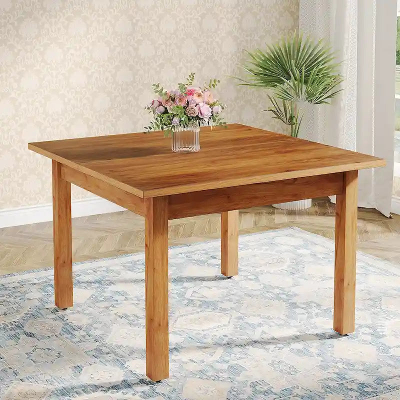 39.4 Square Dining Table with Solid Wood Legs for 4, Small Kitchen Tables for Dining Room