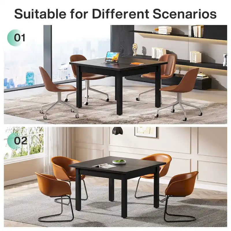 39.4 Square Dining Table with Solid Wood Legs for 4, Small Kitchen Tables for Dining Room